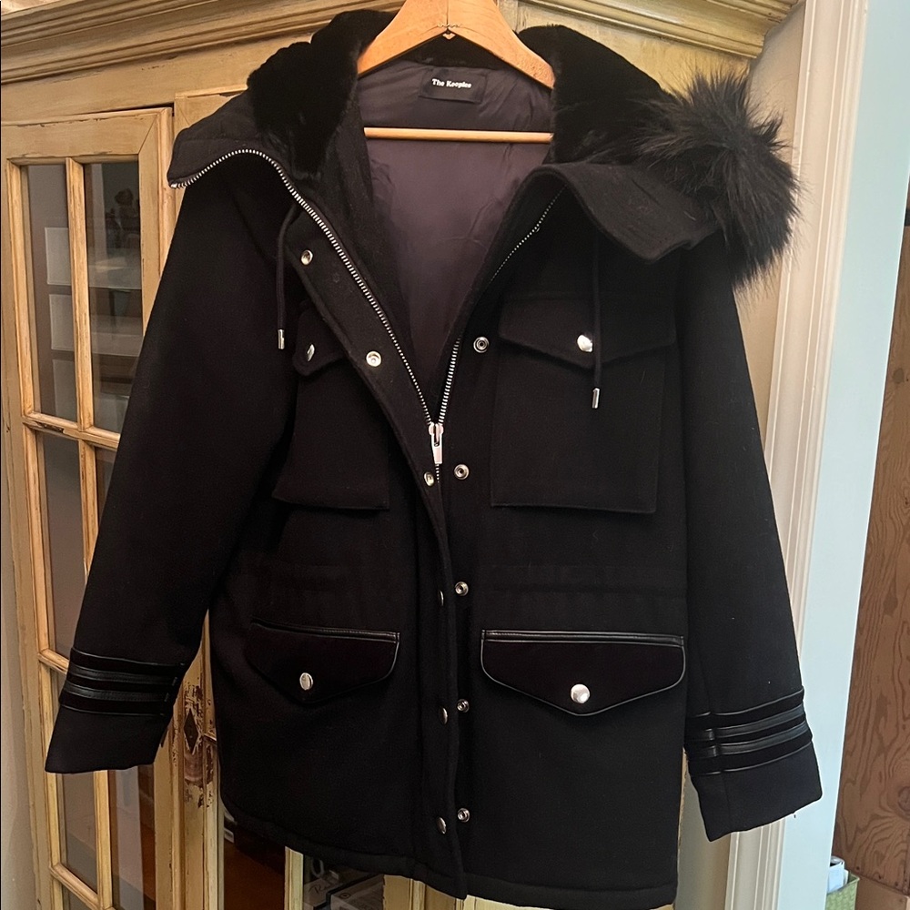 The Kooples Black Utility Jacket with Fur Trim